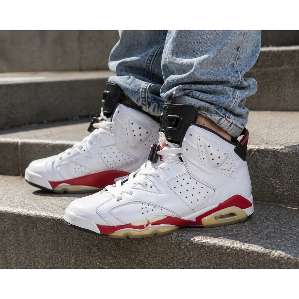 Air Jordan 6 Retro White Red Black Mens Size 7Y / 6 Used OG Bulls Colorway